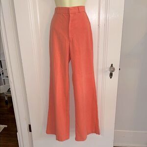Vintage 70s Coral Crinkle Cloth High Waisted Wide-Leg Pants